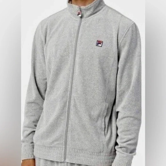 ***NEW Fila Heather Grey VELOUR Track Jacket with logo and weighted zipper (M) - Picture 14 of 16
